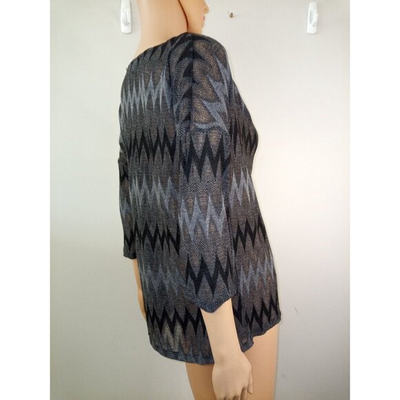 Dana Buchman Women's Black and Grey Chevron Sheer Blouse Size Small - Picture 4 of 6